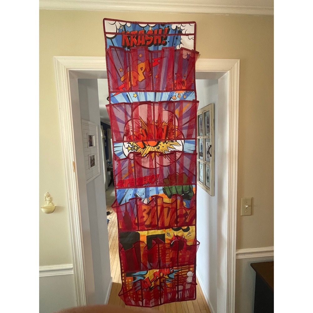 Superhero Over The Door Shoe Organizer 24 Mesh Pockets Comic Book Kids Storage